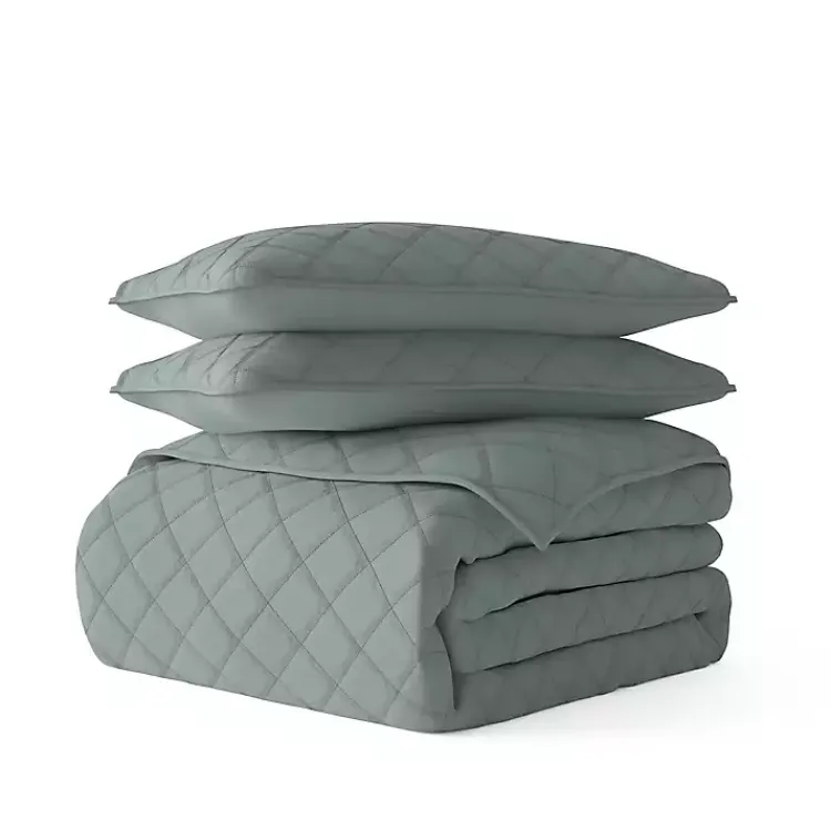 Kirklands Home Stitched Diamond 3-pc. King Quilt Set Green Hot