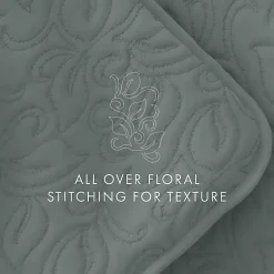 Kirklands Home Stitched Floral 3-pc. Queen Quilt Set Green Outlet