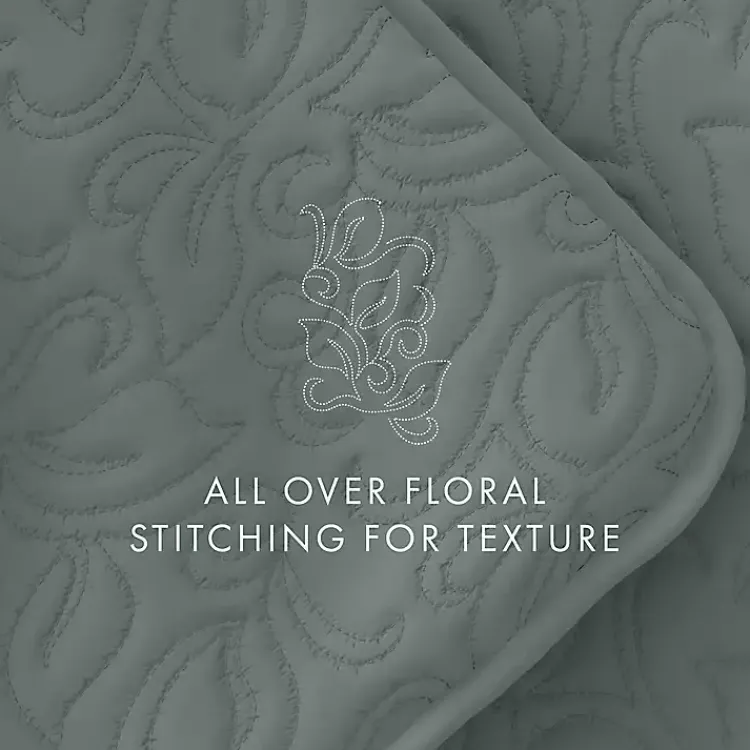 Kirklands Home Stitched Floral 3-pc. King Quilt Set Green