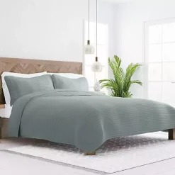 Kirklands Home Stitched Stripes 3-pc. Queen Quilt Set Green Sale