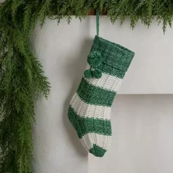 Christmas Stockings & Stocking Holders>Kirklands Home Striped Knit Christmas Stocking Green