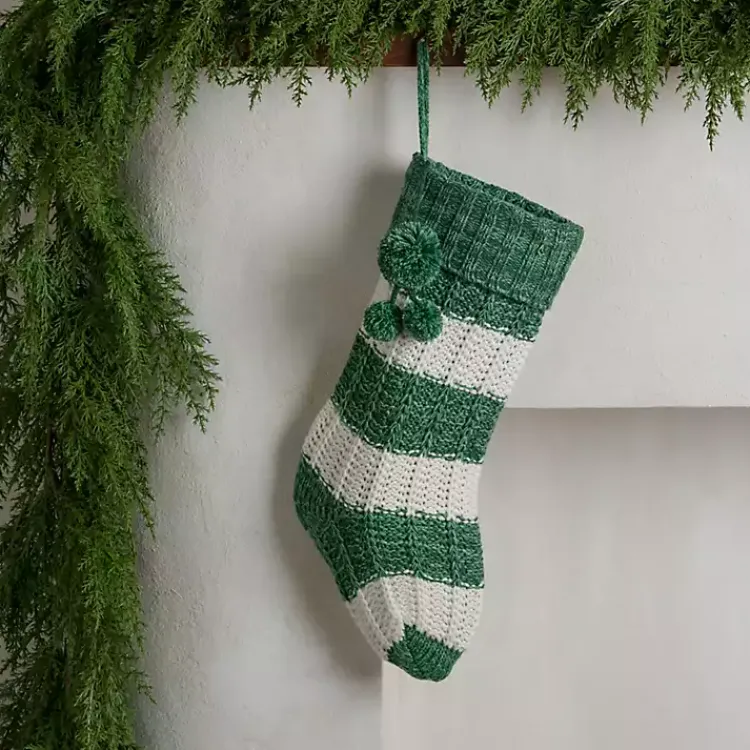 Christmas Stockings & Stocking Holders>Kirklands Home Striped Knit Christmas Stocking Green