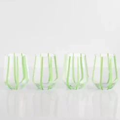Kirklands Home Green Striped Stemless Wine Glasses, Set of 4 Best