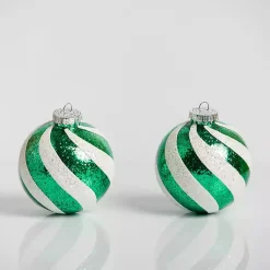 Christmas Tree Decorations>Kirklands Home Green Swirl 4 in. Tree Ornaments, Set of 2