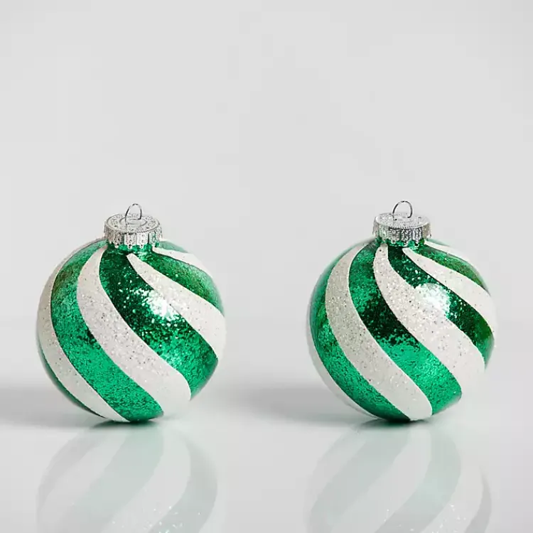 Christmas Tree Decorations>Kirklands Home Green Swirl 4 in. Tree Ornaments, Set of 2