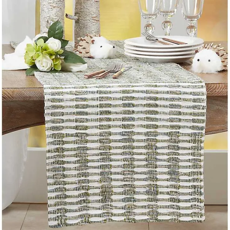 Kirklands Home Green Tea Woven Stripe Table Runner, 54 in. New