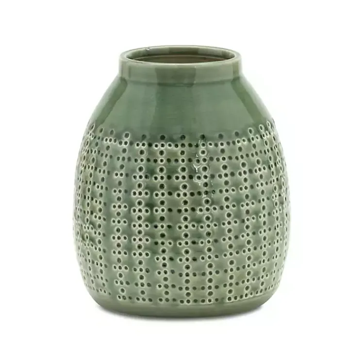 Vases>Kirklands Home Terracotta Dotted Vase, 9 in. Green