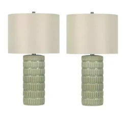 Kirklands Home Green Textured Column Table Lamps, Set of 2 Tan Discount