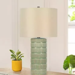Kirklands Home Green Textured Column Table Lamps, Set of 2 Tan Discount