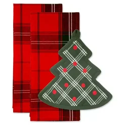 Christmas Dining & Entertaining>Kirklands Home Green Tree Plaid 3-pc. Dishtowel & Potholder Set