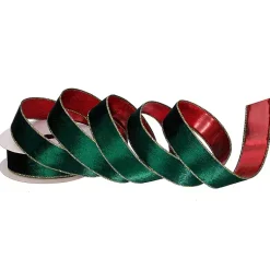 Christmas Decorations>Kirklands Home Green Velvet and Red Metallic Christmas Ribbon