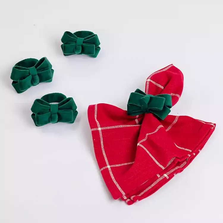 Kirklands Home Velvet Bow Napkin Rings, Set of 4 Green Hot