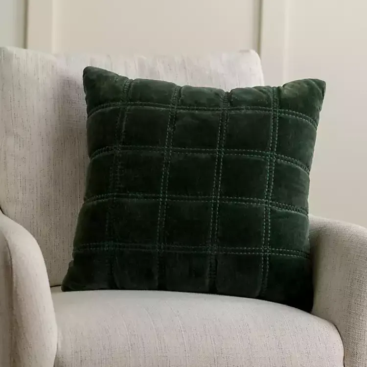Pillows>Kirklands Home Velvet Quilted Pillow, 22 in. Green