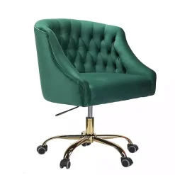 Kirklands Home Velvet Tufted Golden Leg Swivel Office Chair Green New