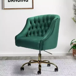Kirklands Home Velvet Tufted Golden Leg Swivel Office Chair Green New