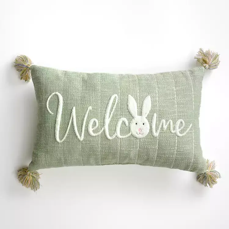 Easter Decorations>Kirklands Home Green Welcome Bunny Lumbar Pillow