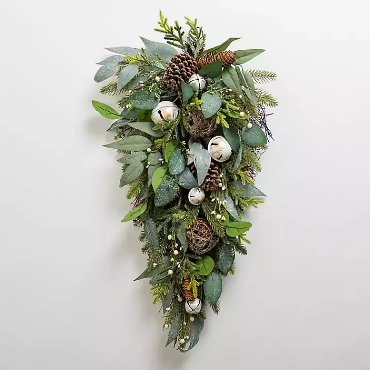 Christmas Wreaths>Kirklands Home ery and Bells Teardrop Swag Green