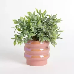 Arrangements & Greenery>Kirklands Home Greenery Arrangement in Iridescent Pink Planter
