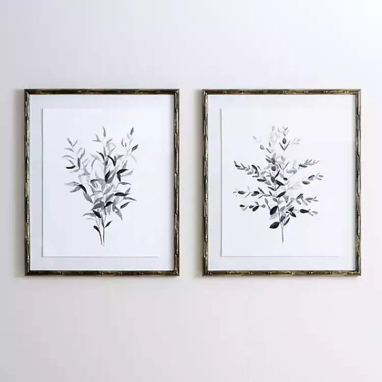Kirklands Home Greige Leaves II Bamboo Frame Art Print