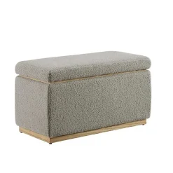 Kirklands Home Greige Sherpa & Pine Rectangle Storage Ottoman Discount