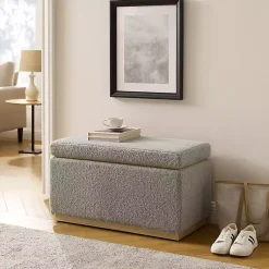 Kirklands Home Greige Sherpa & Pine Rectangle Storage Ottoman Discount
