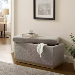 Kirklands Home Greige Sherpa & Pine Rectangle Storage Ottoman Discount