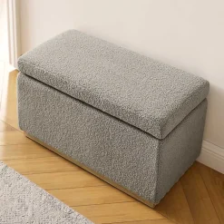 Kirklands Home Greige Sherpa & Pine Rectangle Storage Ottoman Discount