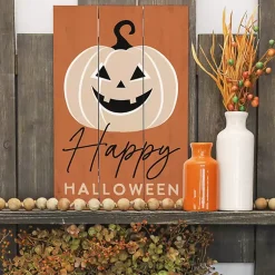 Halloween>Kirklands Home Halloween Jack O Lantern Wood Wall Plaque Orange