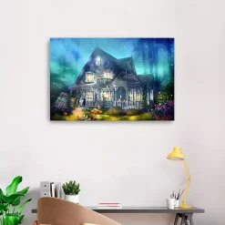 Halloween>Kirklands Home Halloween Mansion Canvas Art Print, 24x36 Blue