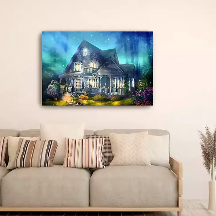 Halloween>Kirklands Home Halloween Mansion Canvas Art Print, 32x48 Blue