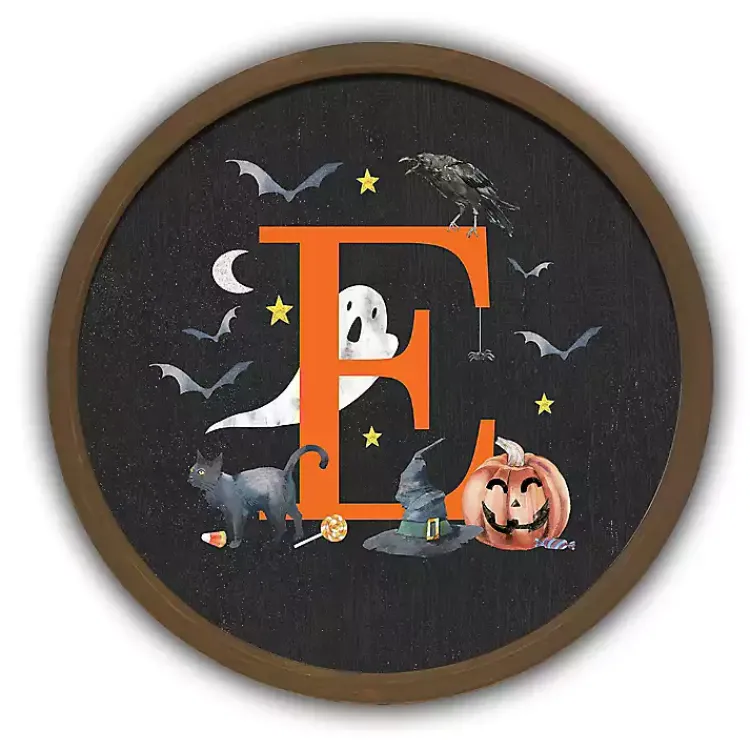 Halloween>Kirklands Home Halloween Monogram E Brown Framed Wall Plaque