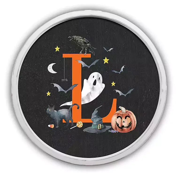 Halloween>Kirklands Home Halloween Monogram L White Framed Wall Plaque