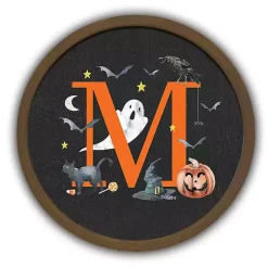 Halloween>Kirklands Home Halloween Monogram M Brown Framed Wall Plaque