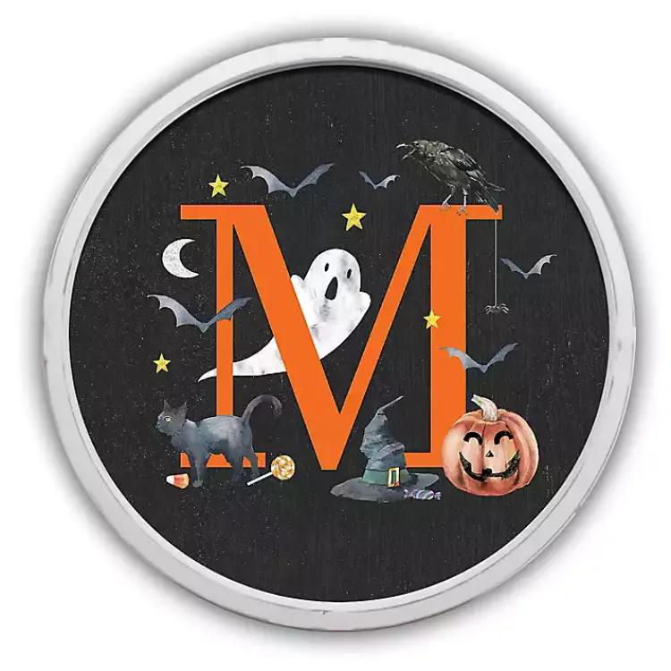 Halloween>Kirklands Home Halloween Monogram M White Framed Wall Plaque