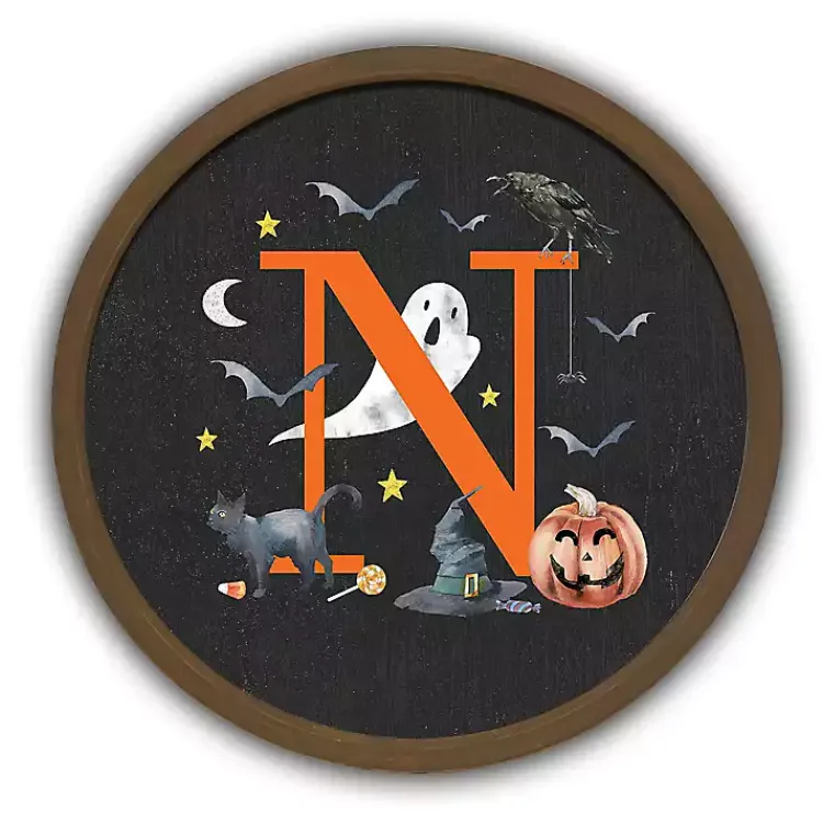 Halloween>Kirklands Home Halloween Monogram N Brown Framed Wall Plaque