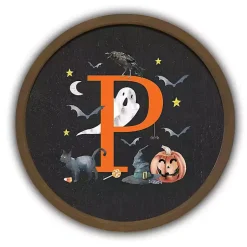 Halloween>Kirklands Home Halloween Monogram P Brown Framed Wall Plaque