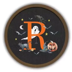 Monogram Seasonal Decor>Kirklands Home Halloween Monogram R Brown Framed Wall Plaque