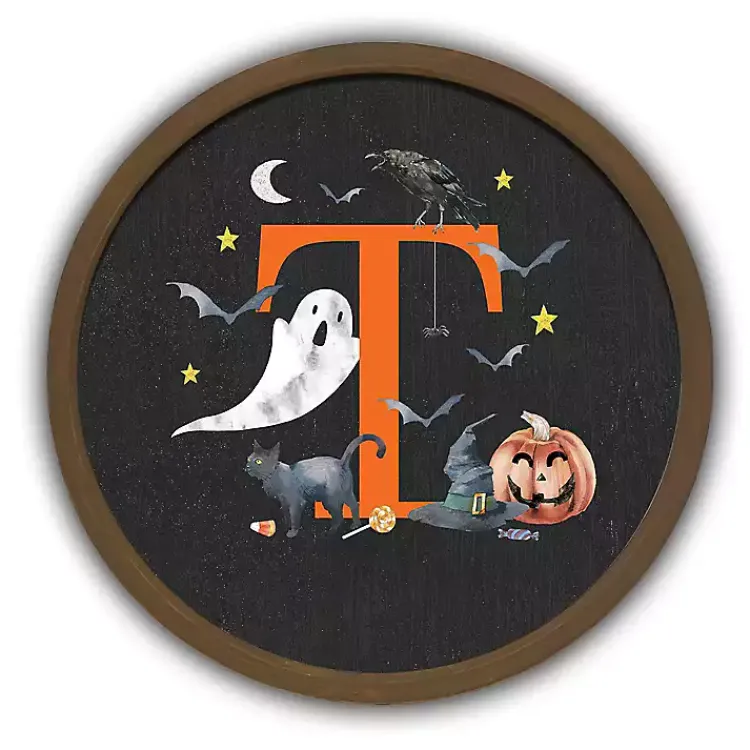 Halloween>Kirklands Home Halloween Monogram T Brown Framed Wall Plaque