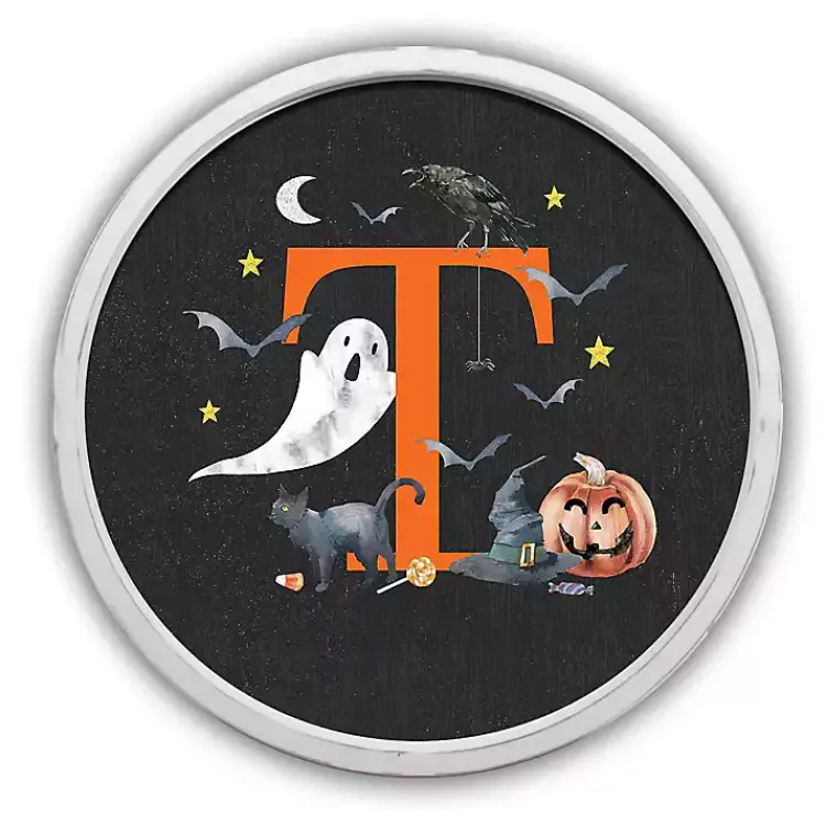 Halloween>Kirklands Home Halloween Monogram T White Framed Wall Plaque