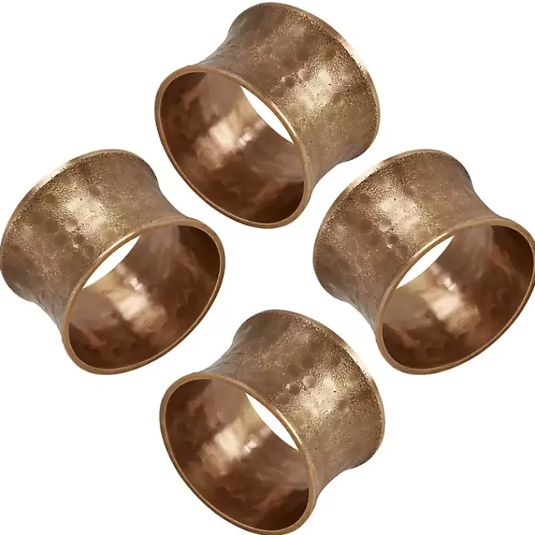 Kirklands Home Hammered Brass Inverted Napkin Rings, Set of 4 Gold Sale