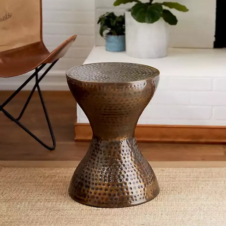 Kirklands Home Hammered Bronze Iron Hourglass Accent Table Brown Outlet