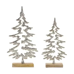 Christmas Decorations>Kirklands Home Hammered Metal Pine Tree Figurines, Set of 2 Silver