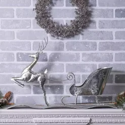 Christmas Decorations>Kirklands Home Hammered Metal Reindeer with Sleigh Decoration Silver
