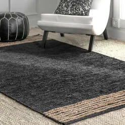 Kirklands Home Hand Braided Leather Kelli Jute Area Rug, 7x9 Black Outlet