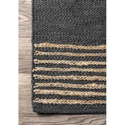 Kirklands Home Hand Braided Leather Kelli Jute Area Rug, 7x9 Black Outlet