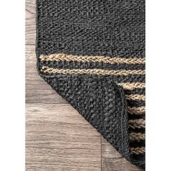 Kirklands Home Hand Braided Leather Kelli Jute Area Rug, 7x9 Black Outlet