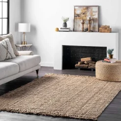 Kirklands Home Hand Woven Looped Natural Jute Area Rug, 9x12 Tan Discount
