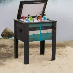 Kirklands Home Handcrafted Wood Anchor Outdoor Patio Cooler Gray Hot