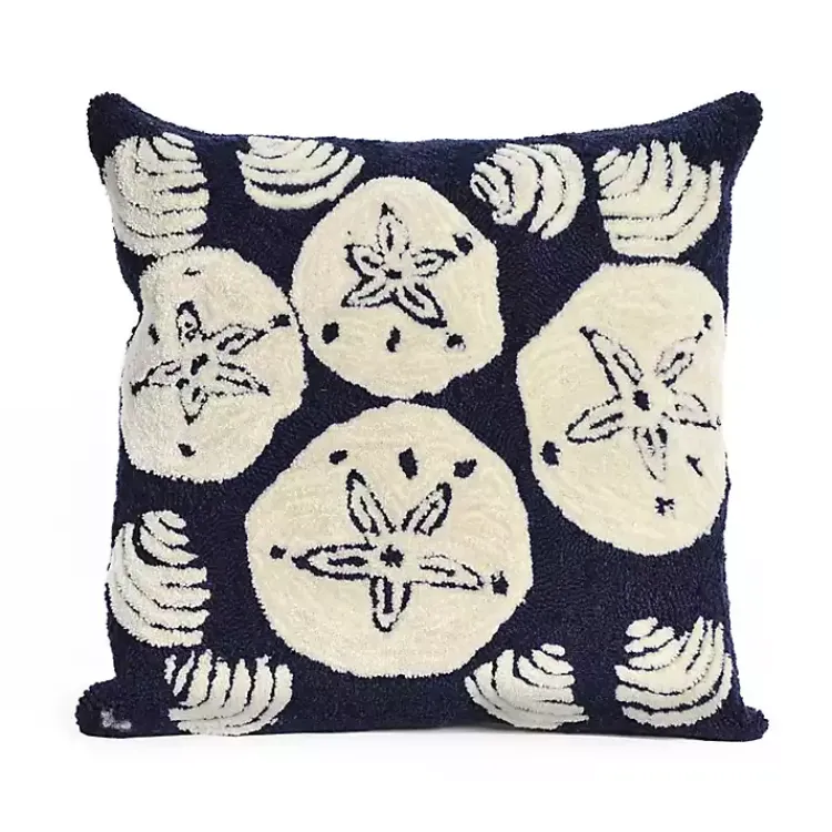 Kirklands Home Handhooked Navy Sand Dollar Outdoor Throw Pillow Outlet