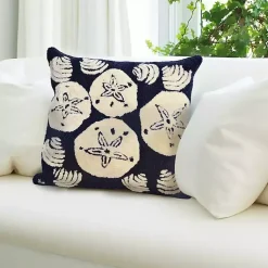 Kirklands Home Handhooked Navy Sand Dollar Outdoor Throw Pillow Outlet
